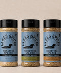 Three bottles of Lake Spices Rubs, one of each SPG flavor: Original, Hickory Smoked, and Applewood Smoked
